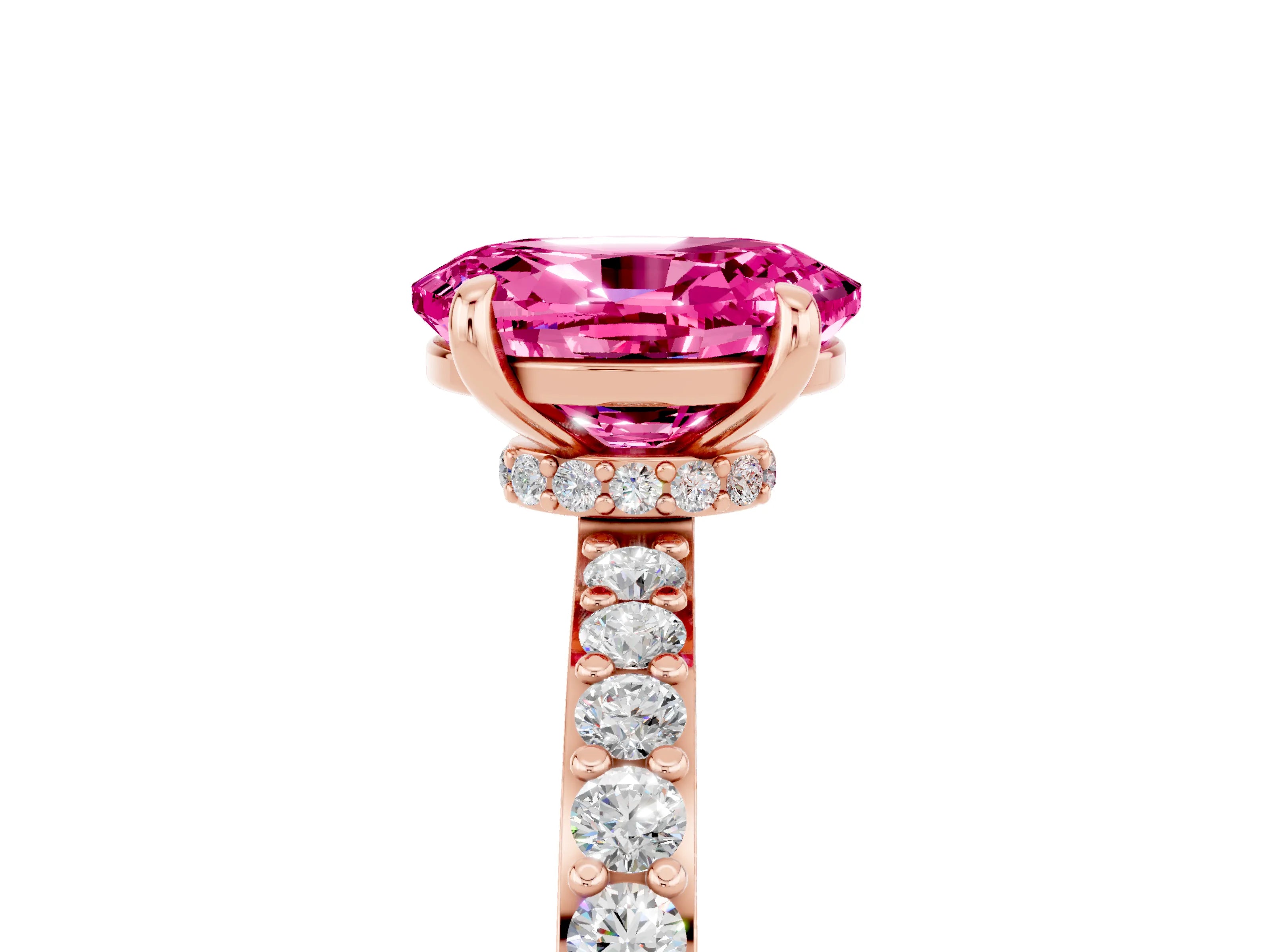 Rose gold Oval Cut Pink Sapphire Ring with Pavé Band and Four-Prong Setting_29
