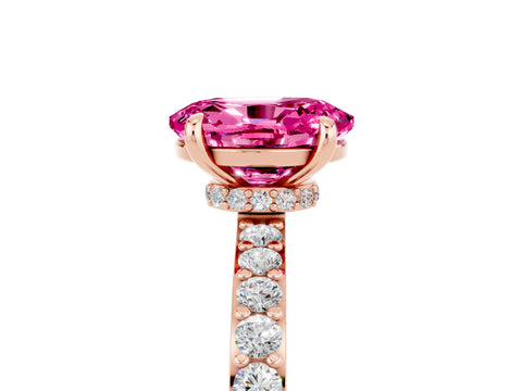 Rose gold Oval Cut Pink Sapphire Ring with Pavé Band and Four-Prong Setting_29