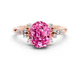 Rose gold Oval Cut Pink Sapphire Ring with Side Stones and Four-Prong Setting_84