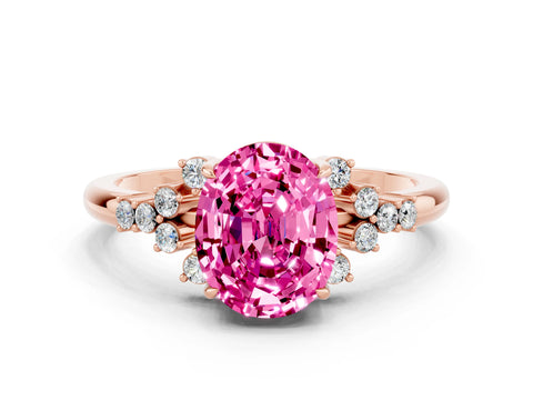 Rose gold Oval Cut Pink Sapphire Ring with Side Stones and Four-Prong Setting_84