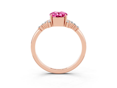 Rose gold Oval Cut Pink Sapphire Ring with Side Stones and Four-Prong Setting_87