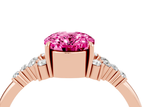 Rose gold Oval Cut Pink Sapphire Ring with Side Stones and Four-Prong Setting_88