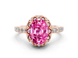 Rose gold Oval Cut Pink Sapphire Scalloped Halo Engagement Ring with Round Shared Prong Band_12
