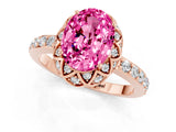 Rose gold Oval Cut Pink Sapphire Scalloped Halo Engagement Ring with Round Shared Prong Band_13