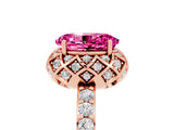 Rose gold Oval Cut Pink Sapphire Scalloped Halo Engagement Ring with Round Shared Prong Band_17