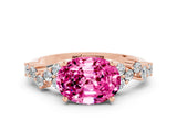Rose gold Oval Cut Pink Sapphire Scattered Round Accent Ring with Prong Setting_12