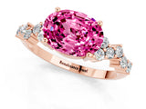 Rose gold Oval Cut Pink Sapphire Scattered Round Accent Ring with Prong Setting_13