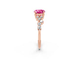 Rose gold Oval Cut Pink Sapphire Scattered Round Accent Ring with Prong Setting_14