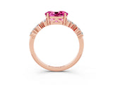 Rose gold Oval Cut Pink Sapphire Scattered Round Accent Ring with Prong Setting_15
