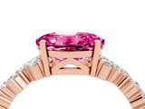 Rose gold Oval Cut Pink Sapphire Scattered Round Accent Ring with Prong Setting_16
