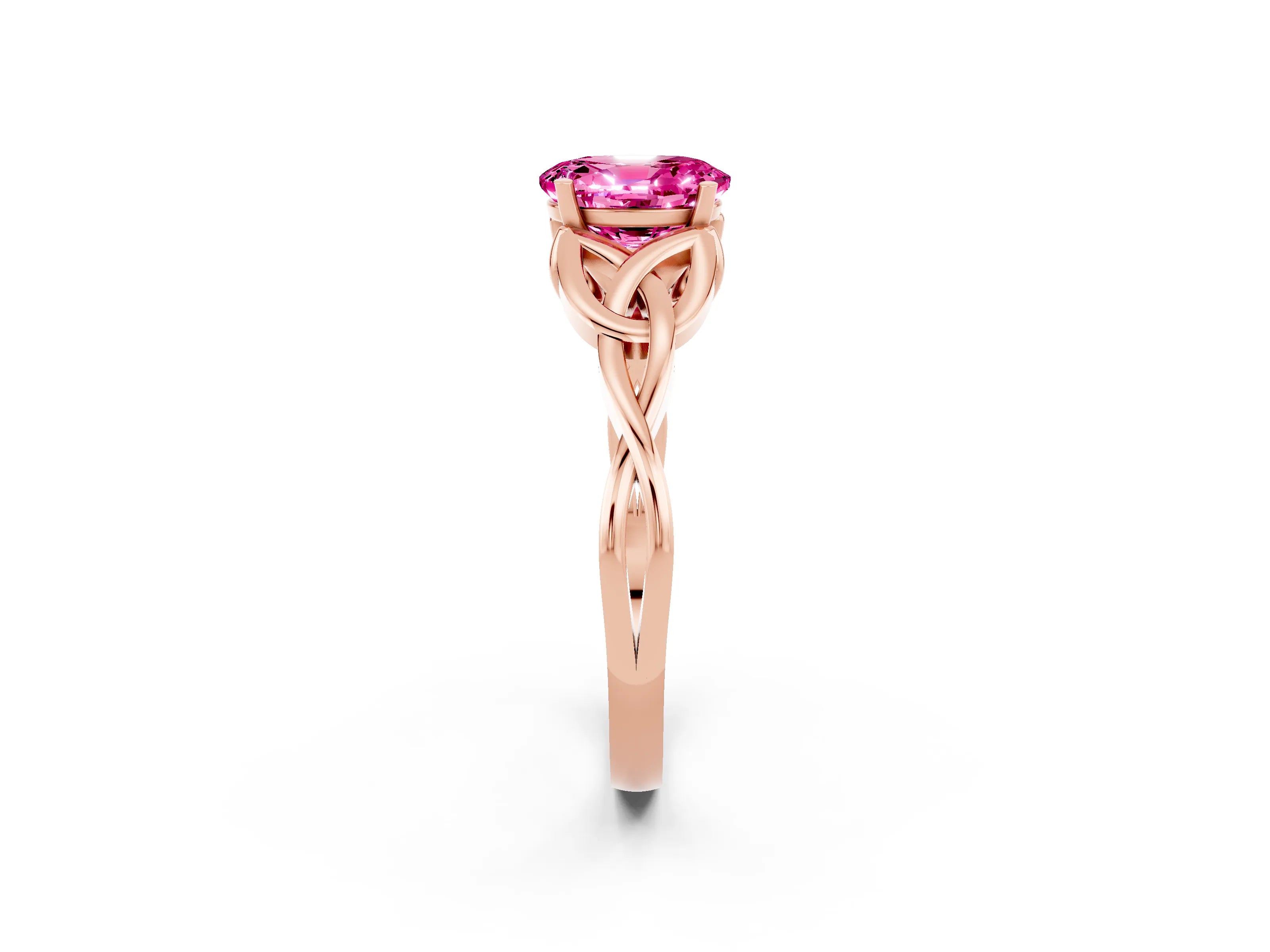 Rose gold Oval Cut Pink Sapphire Solitaire Celtic Knot Ring with Four-Prong Setting_26