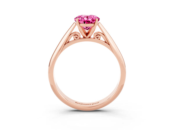 Rose gold Oval Cut Pink Sapphire Solitaire Engagement Ring with Cathedral Setting and Four-Prong Mount