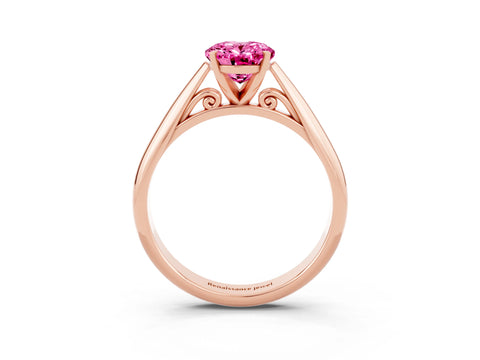 Rose gold Oval Cut Pink Sapphire Solitaire Engagement Ring with Cathedral Setting and Four-Prong Mount_15