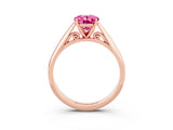 Rose gold Oval Cut Pink Sapphire Solitaire Engagement Ring with Cathedral Setting and Four-Prong Mount_69
