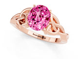 Rose gold Oval Cut Pink Sapphire Solitaire Engagement Ring with Celtic Knot Band and Four-Prong Setting_25