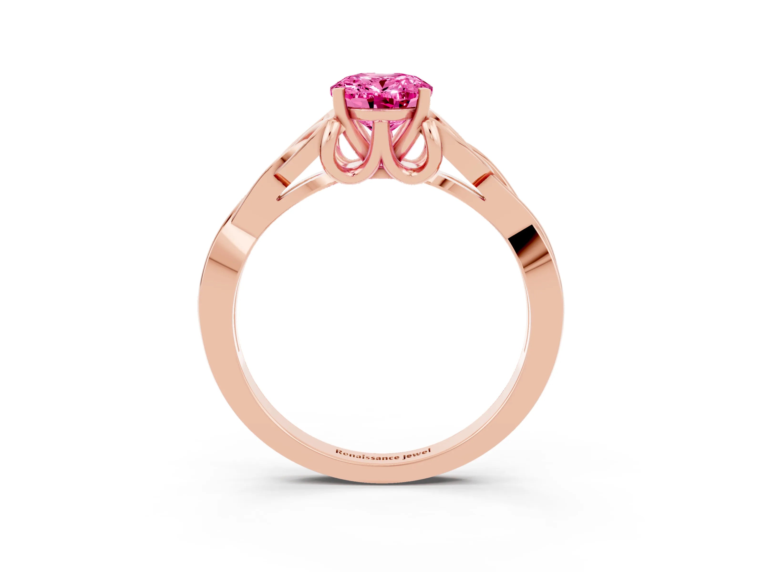 Rose gold Oval Cut Pink Sapphire Solitaire Engagement Ring with Celtic Knot Band and Four-Prong Setting_27