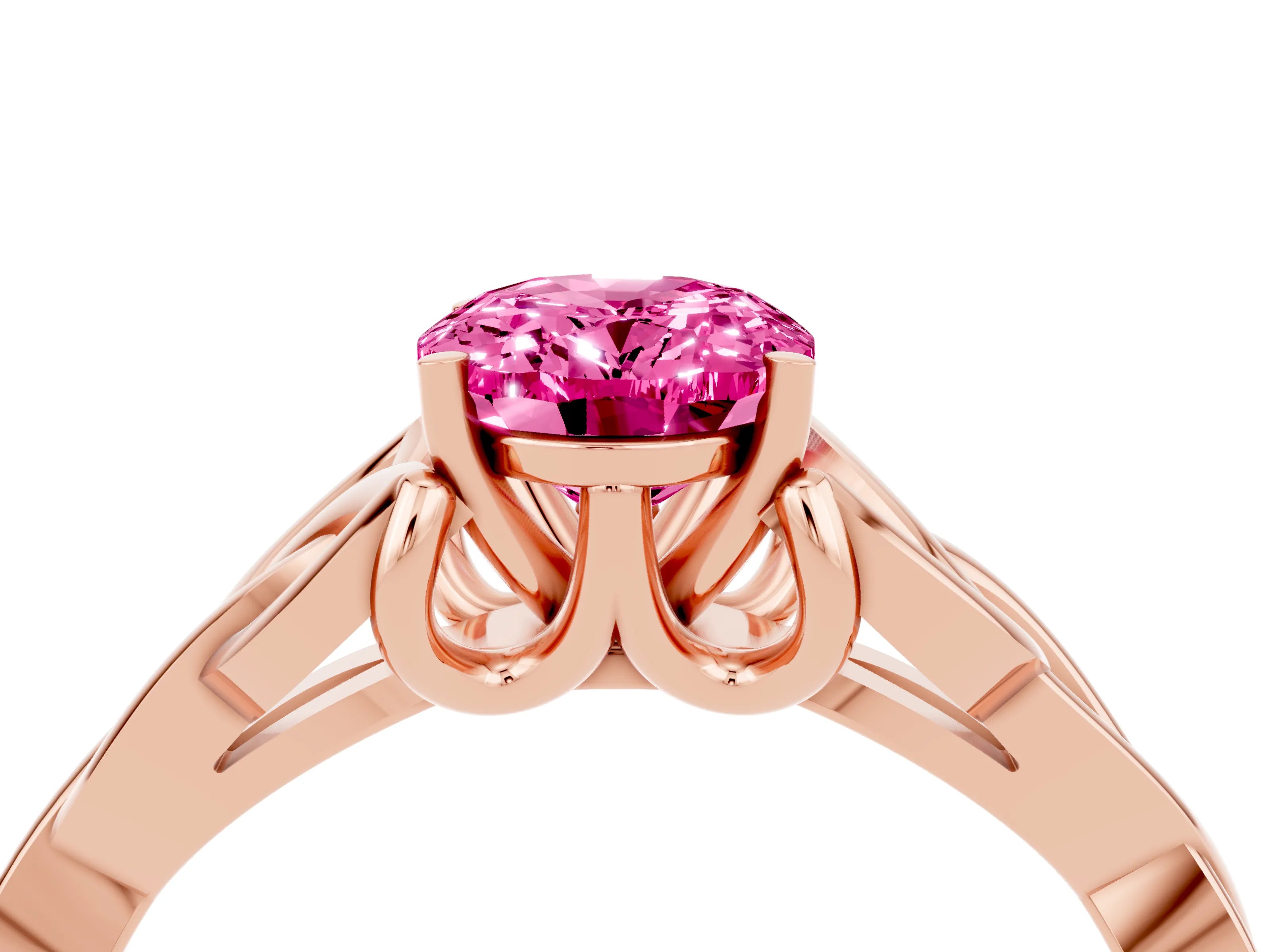 Rose gold Oval Cut Pink Sapphire Solitaire Engagement Ring with Celtic Knot Band and Four-Prong Setting_28