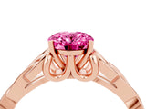 Rose gold Oval Cut Pink Sapphire Solitaire Engagement Ring with Celtic Knot Band and Four-Prong Setting_28