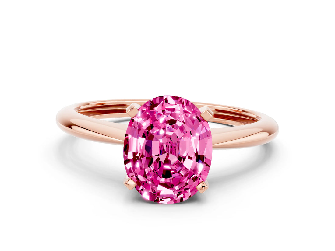 Rose gold Oval Cut Pink Sapphire Solitaire Engagement Ring with Classic Band and Four-Prong Setting_24