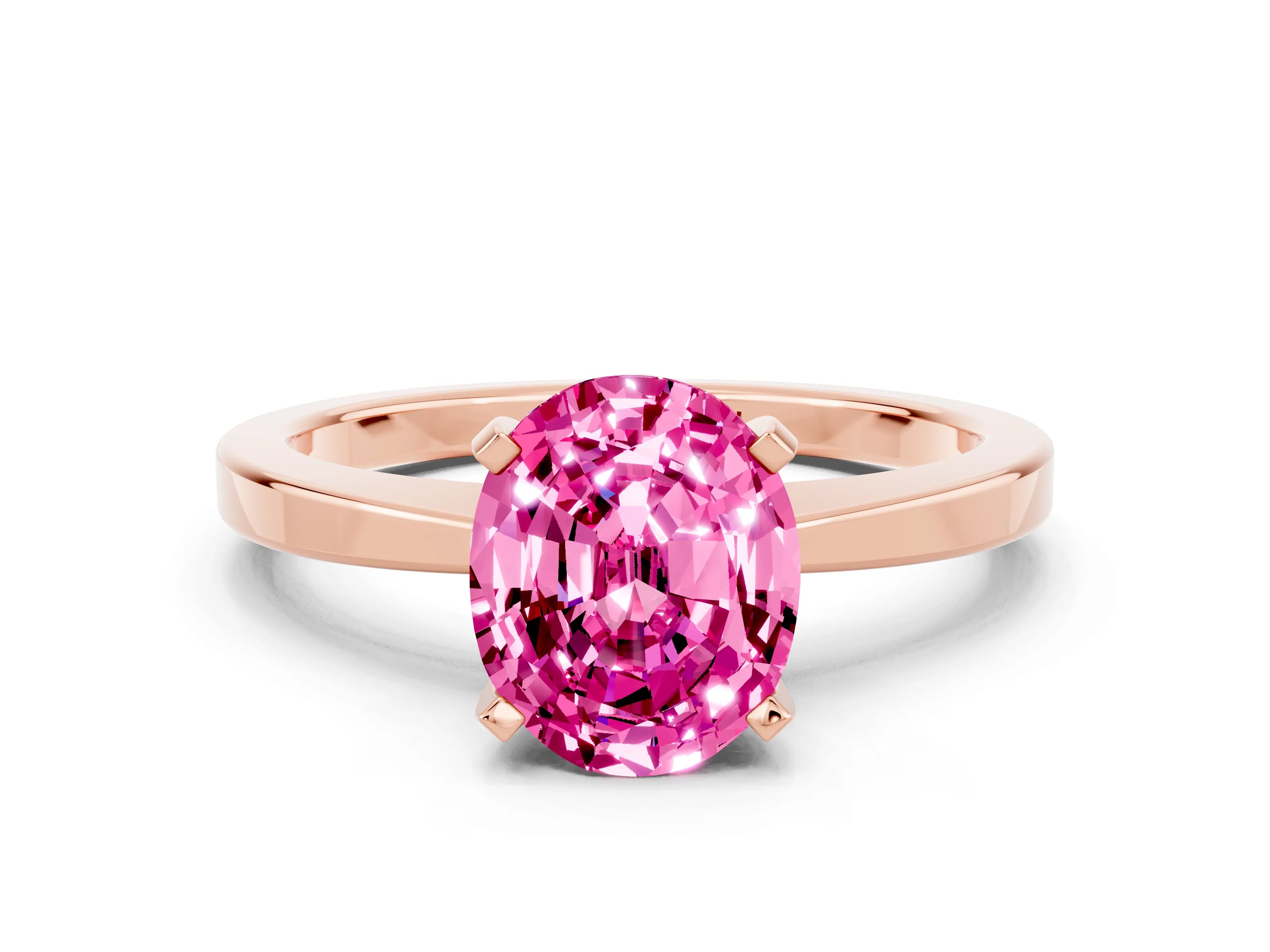 Rose gold Oval Cut Pink Sapphire Solitaire Engagement Ring with Classic Band and Four-Prong Setting_54