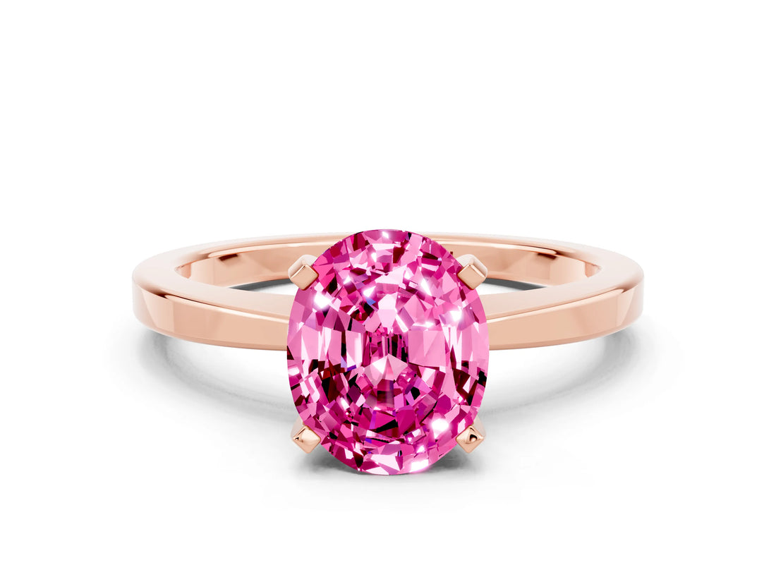 Rose gold Oval Cut Pink Sapphire Solitaire Engagement Ring with Classic Band and Four-Prong Setting_54