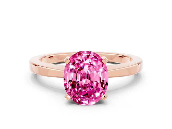 Rose gold Oval Cut Pink Sapphire Solitaire Engagement Ring with Classic Band and Four-Prong Setting