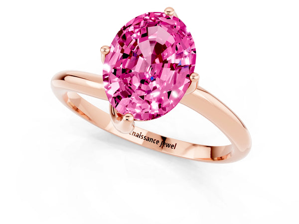 Rose gold Oval Cut Pink Sapphire Solitaire Engagement Ring with Four-Prong Setting and Classic Band