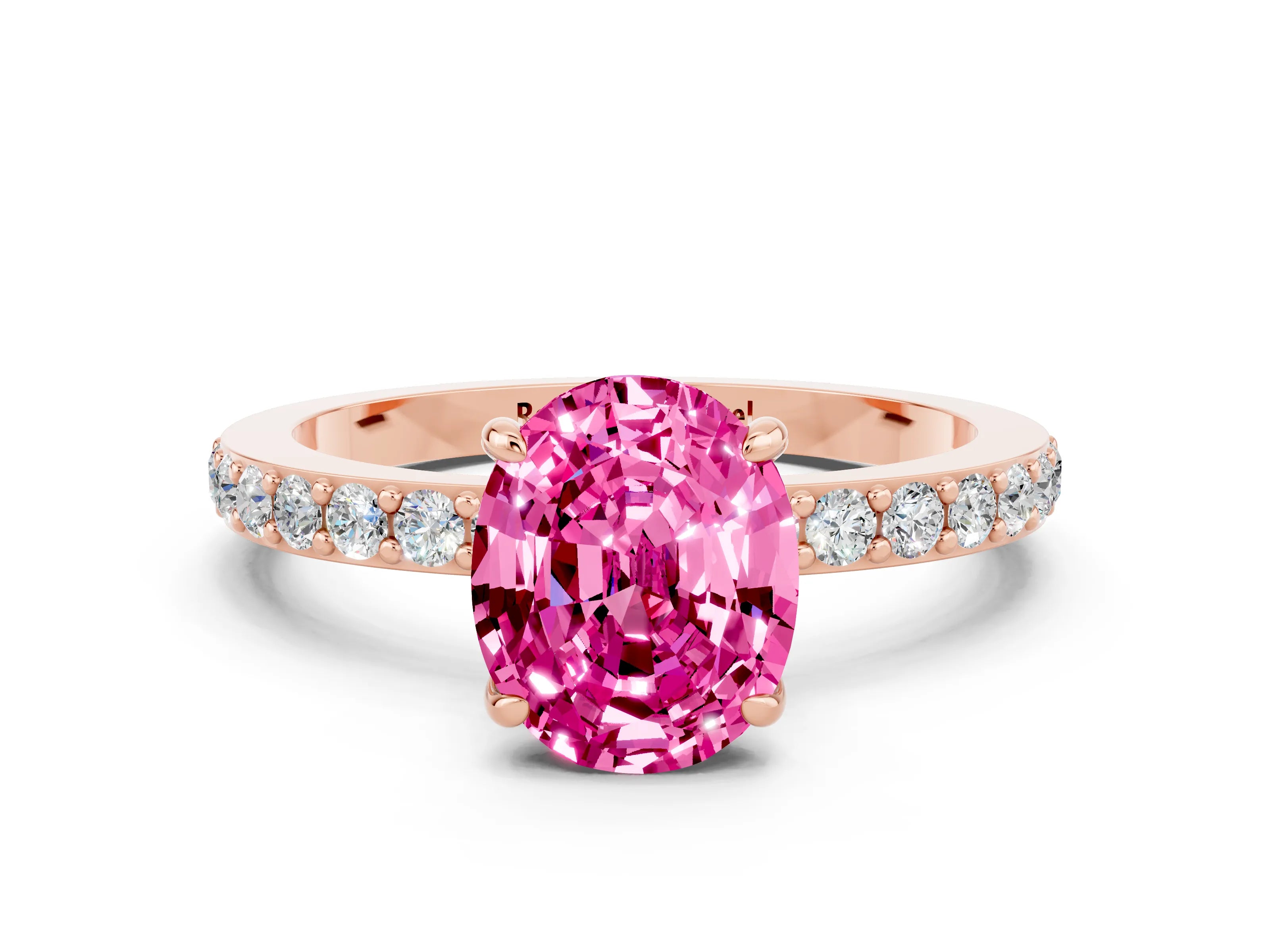 Rose gold Oval Cut Pink Sapphire Solitaire Engagement Ring with Pavé Band and Four-Prong Setting_36