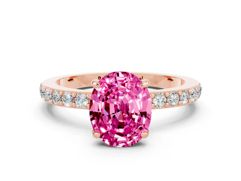 Rose gold Oval Cut Pink Sapphire Solitaire Engagement Ring with Pavé Band and Four-Prong Setting_36