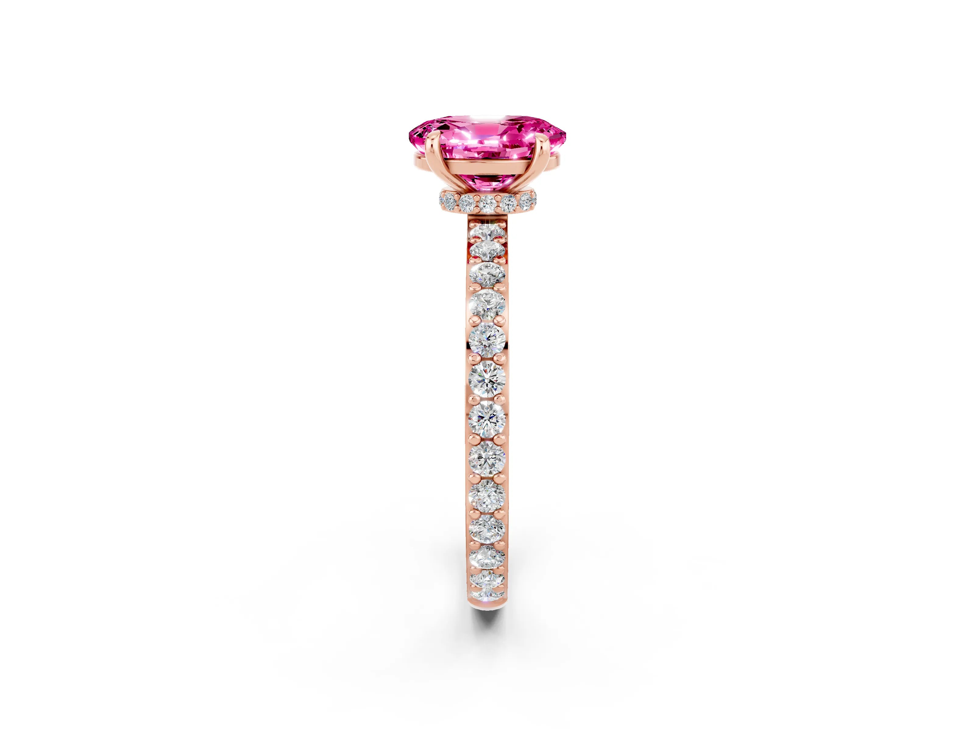 Rose gold Oval Cut Pink Sapphire Solitaire Engagement Ring with Pavé Band and Four-Prong Setting_38