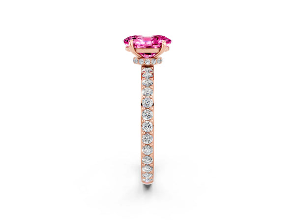 Rose gold Oval Cut Pink Sapphire Solitaire Engagement Ring with Pavé Band and Four-Prong Setting
