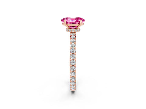 Rose gold Oval Cut Pink Sapphire Solitaire Engagement Ring with Pavé Band and Four-Prong Setting_38