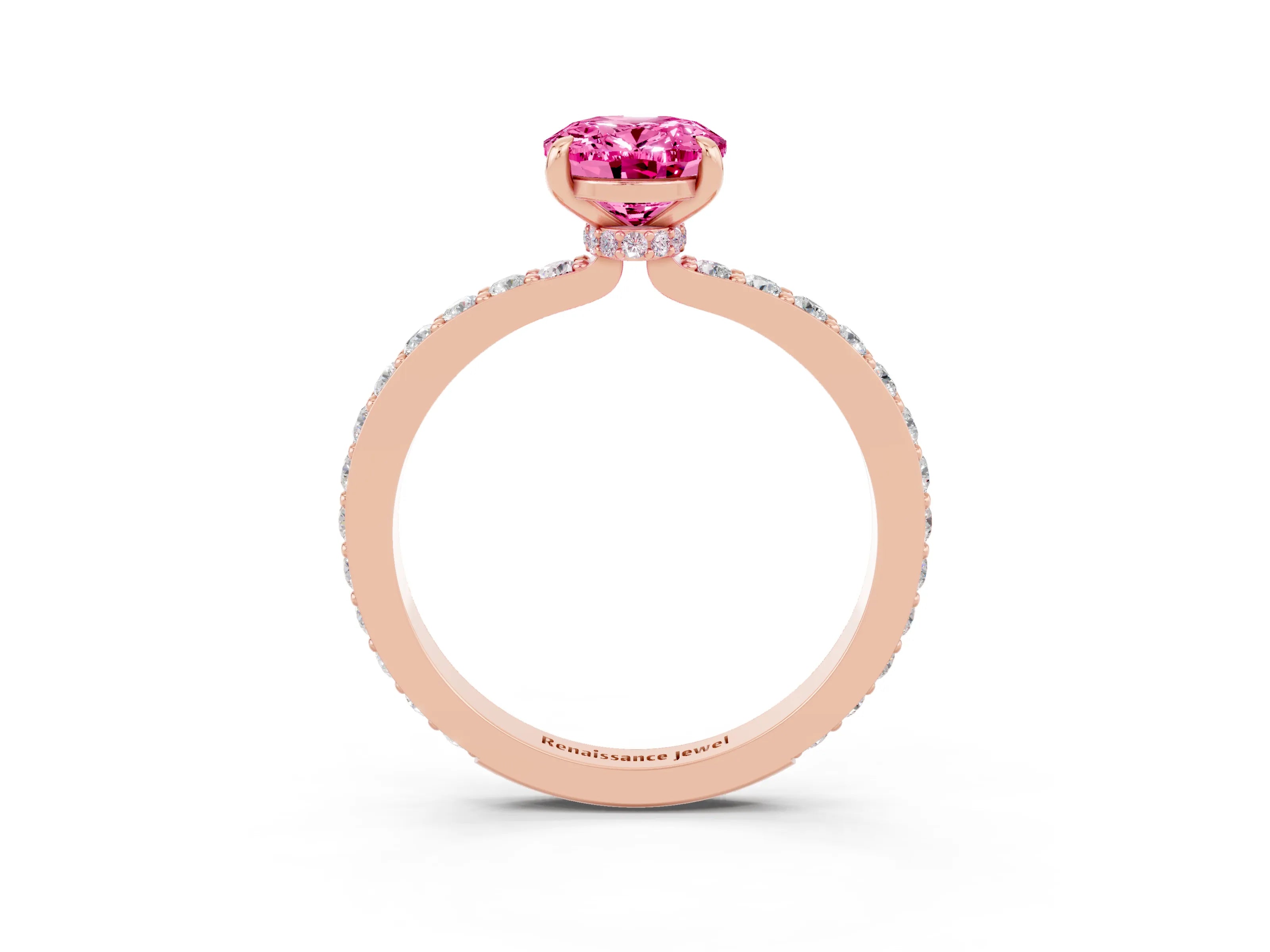 Rose gold Oval Cut Pink Sapphire Solitaire Engagement Ring with Pavé Band and Four-Prong Setting_39