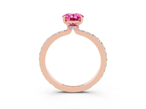 Rose gold Oval Cut Pink Sapphire Solitaire Engagement Ring with Pavé Band and Four-Prong Setting_39