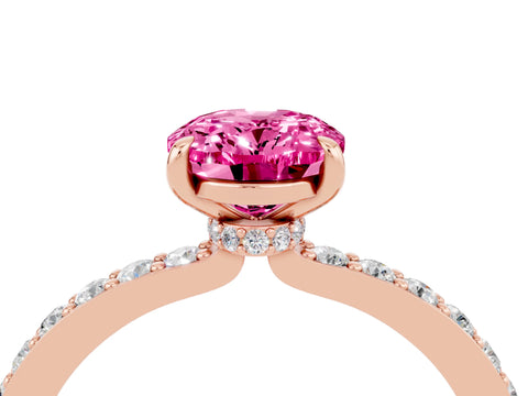 Rose gold Oval Cut Pink Sapphire Solitaire Engagement Ring with Pavé Band and Four-Prong Setting_40