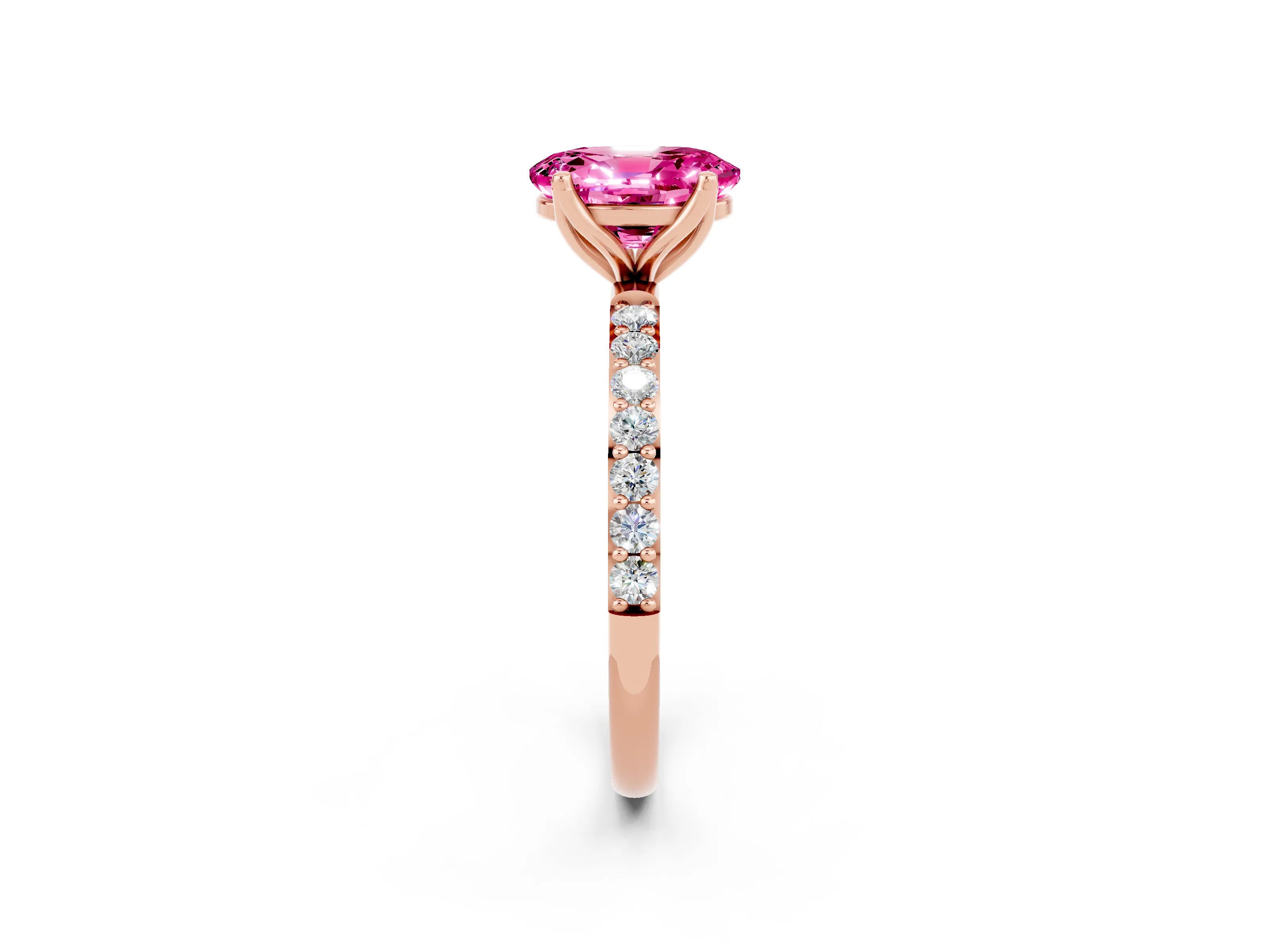 Rose gold Oval Cut Pink Sapphire Solitaire Engagement Ring with Pavé Band and Prong Setting_2