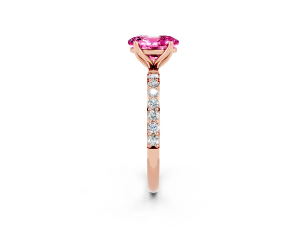 Rose gold Oval Cut Pink Sapphire Solitaire Engagement Ring with Round  Pavé Band and Prong Setting