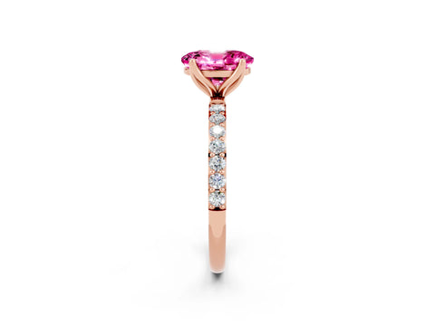 Rose gold Oval Cut Pink Sapphire Solitaire Engagement Ring with Pavé Band and Prong Setting_2
