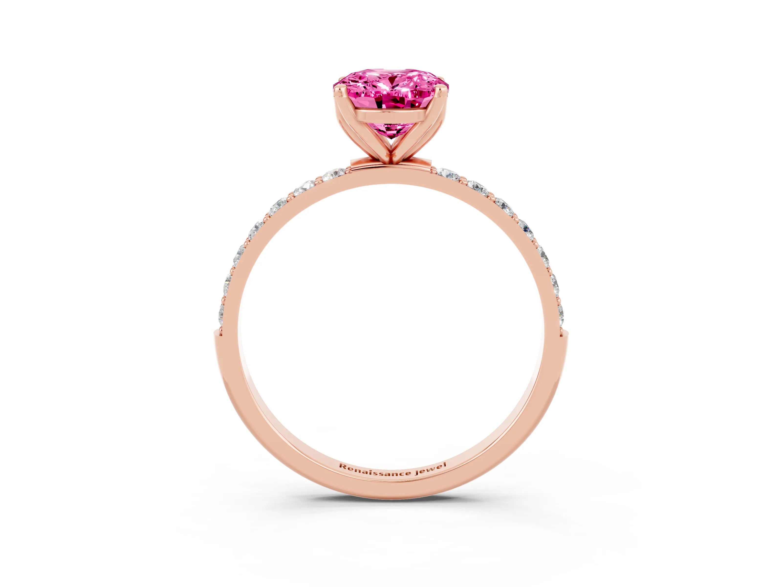 Rose gold Oval Cut Pink Sapphire Solitaire Engagement Ring with Pavé Band and Prong Setting_3