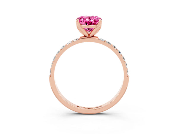 Rose gold Oval Cut Pink Sapphire Solitaire Engagement Ring with Round  Pavé Band and Prong Setting