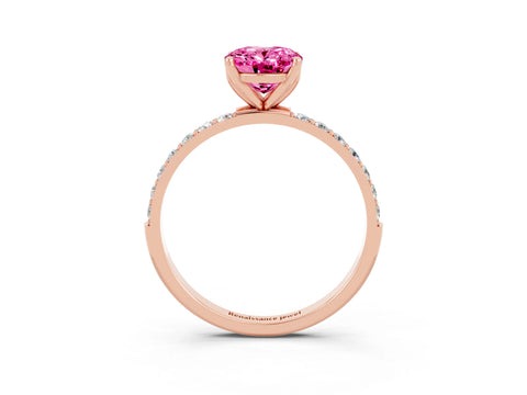 Rose gold Oval Cut Pink Sapphire Solitaire Engagement Ring with Pavé Band and Prong Setting_3