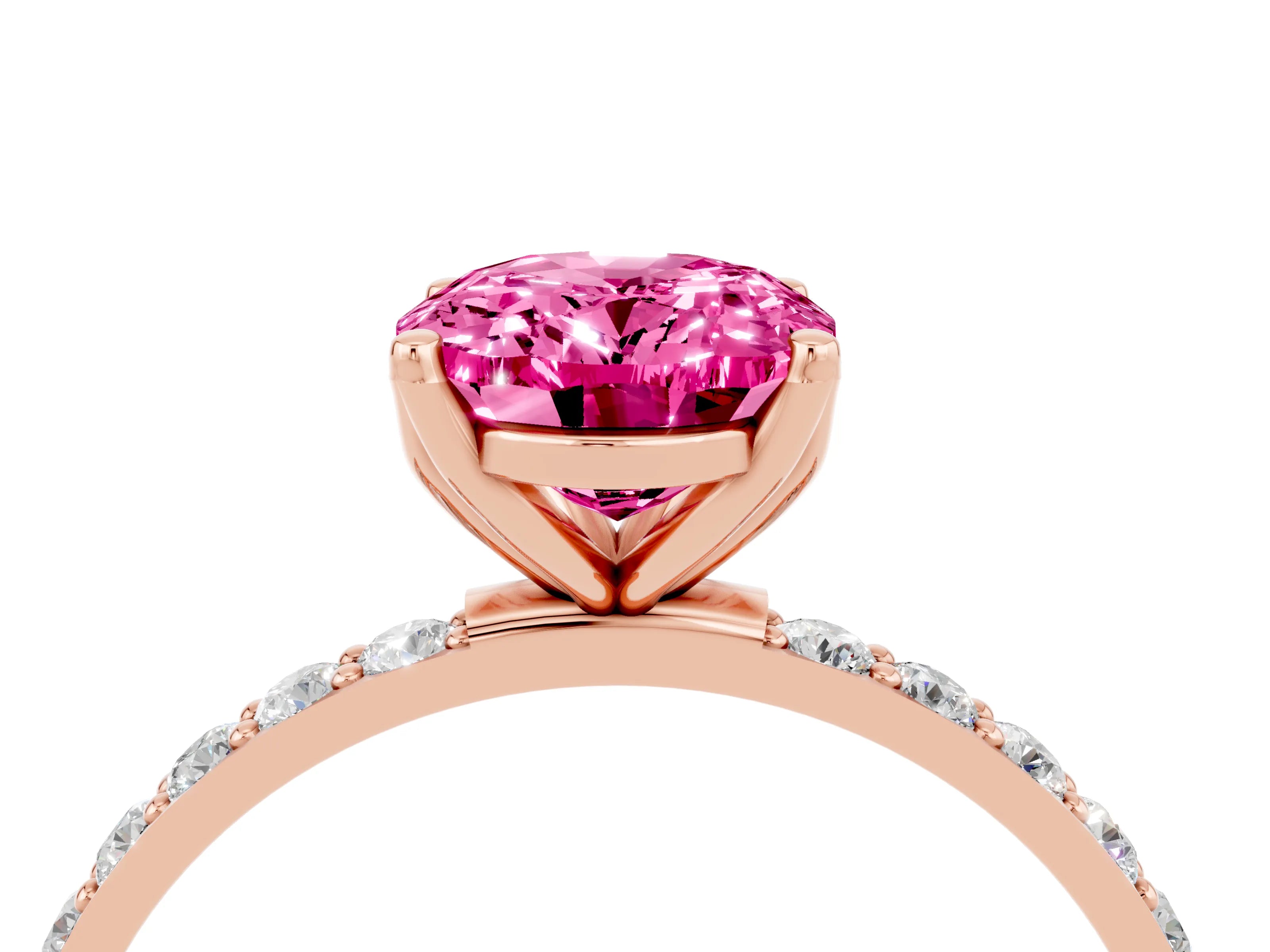 Rose gold Oval Cut Pink Sapphire Solitaire Engagement Ring with Pavé Band and Prong Setting_4