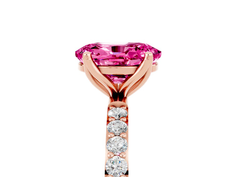 Rose gold Oval Cut Pink Sapphire Solitaire Engagement Ring with Pavé Band and Prong Setting_5