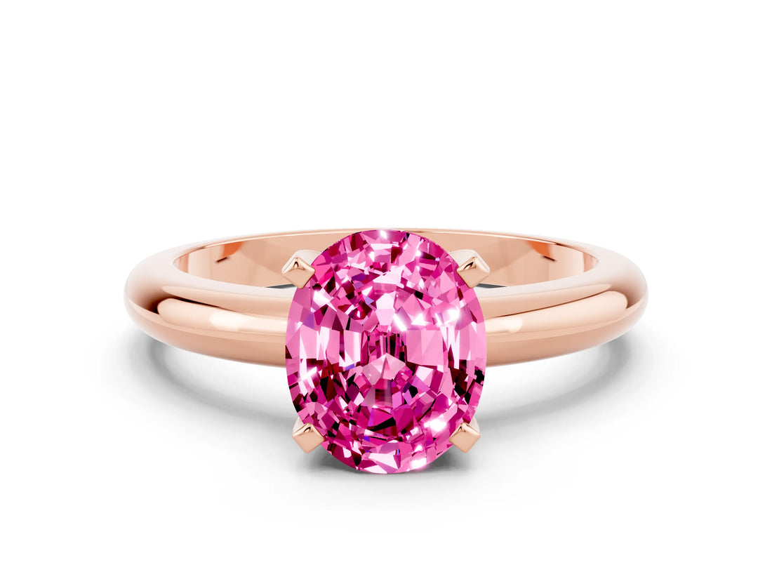 Rose gold Oval Cut Pink Sapphire Solitaire Engagement Ring with Round Band and Four-Prong Setting_24