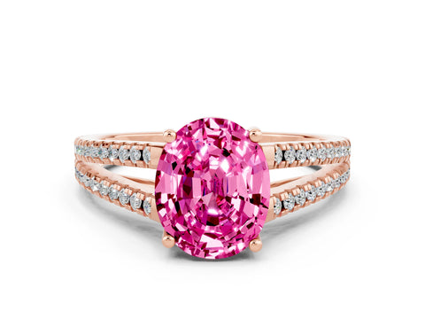 Rose gold Oval Cut Pink Sapphire Solitaire Engagement Ring with Split Shank Pavé Band_12