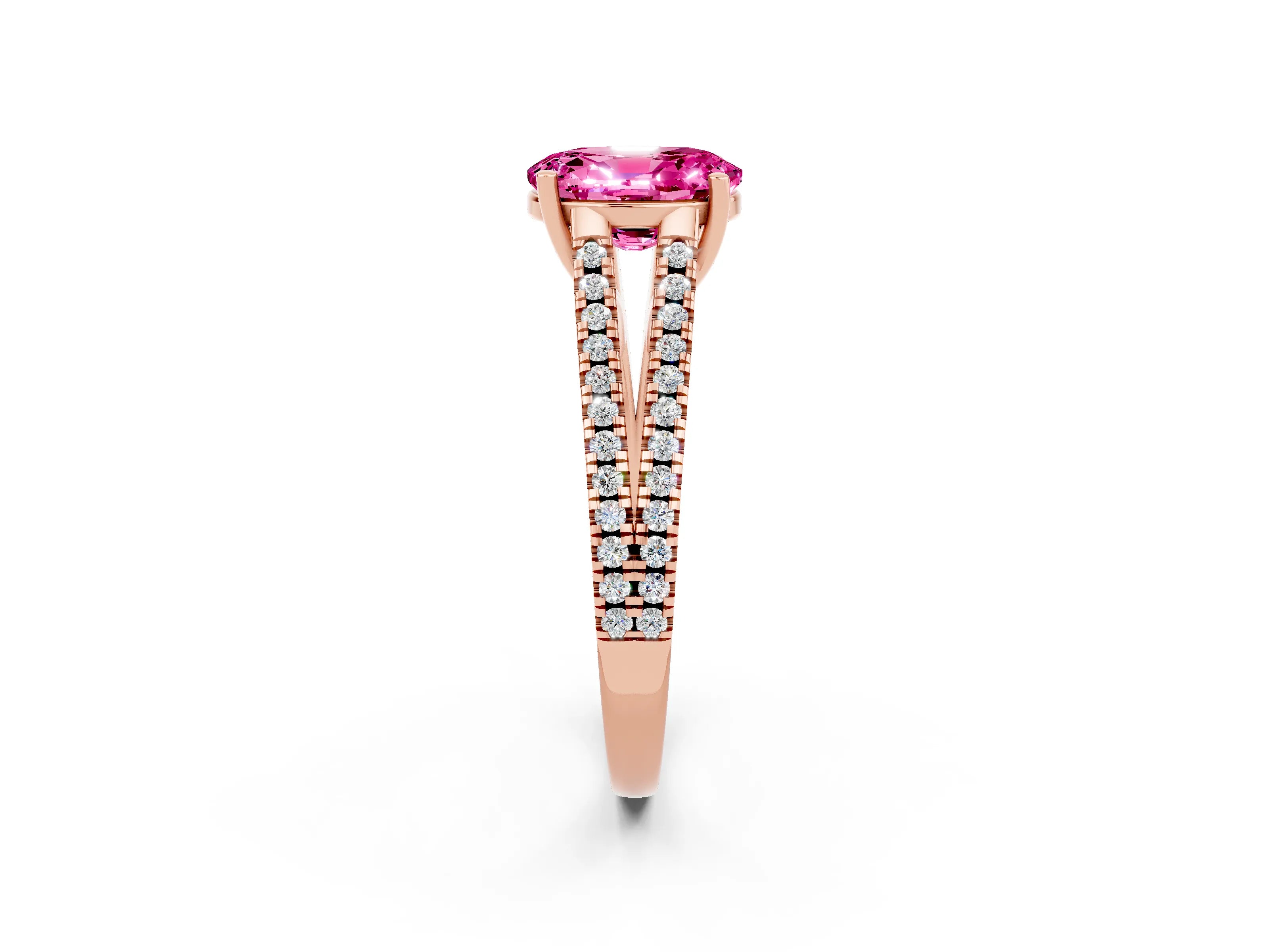 Rose gold Oval Cut Pink Sapphire Solitaire Engagement Ring with Split Shank Pavé Band_14