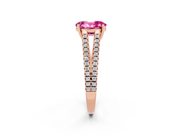 Rose gold Oval Cut Pink Sapphire Solitaire Engagement Ring with Split Shank Pavé Band