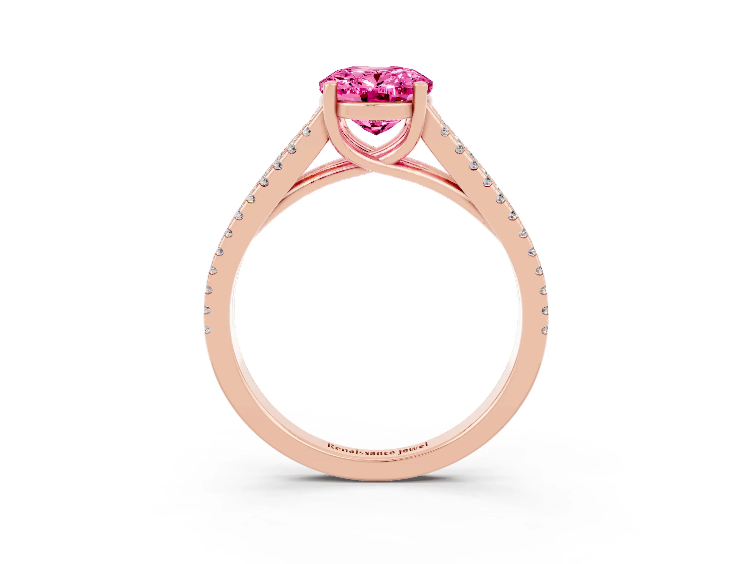 Rose gold Oval Cut Pink Sapphire Solitaire Engagement Ring with Split Shank Pavé Band_15