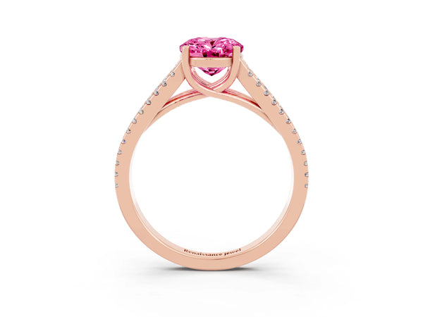 Rose gold Oval Cut Pink Sapphire Solitaire Engagement Ring with Split Shank Pavé Band