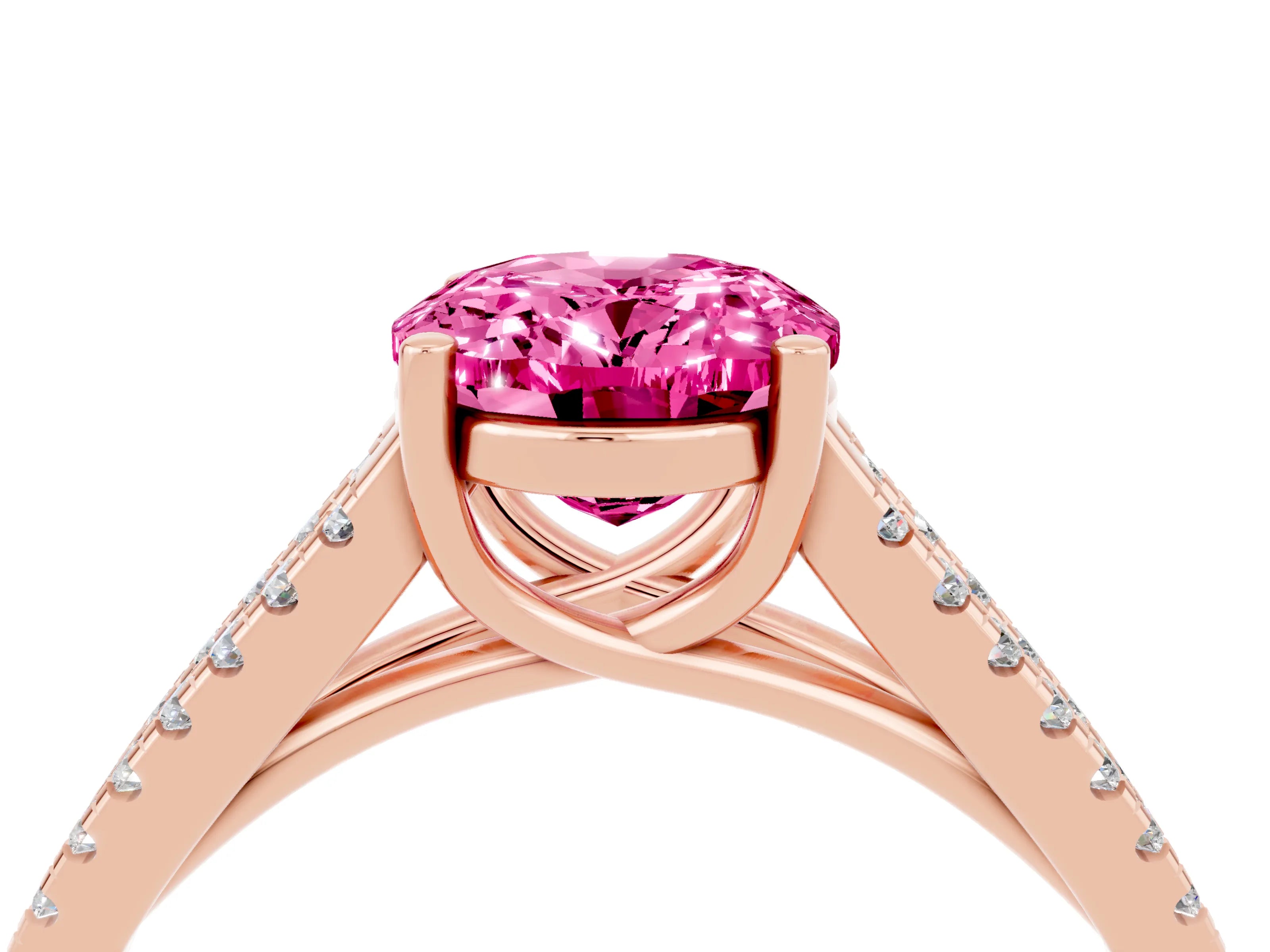 Rose gold Oval Cut Pink Sapphire Solitaire Engagement Ring with Split Shank Pavé Band_16